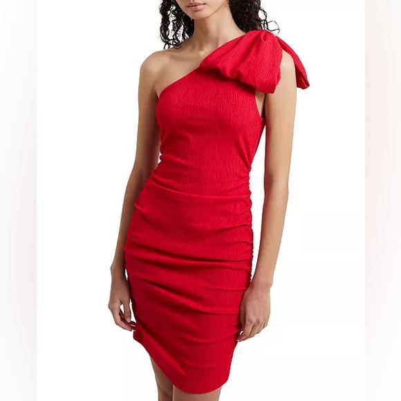 French Connection One Shoulder Bow Bodycon Dress Valentines Day Cocktail Red S - Picture 5 of 13